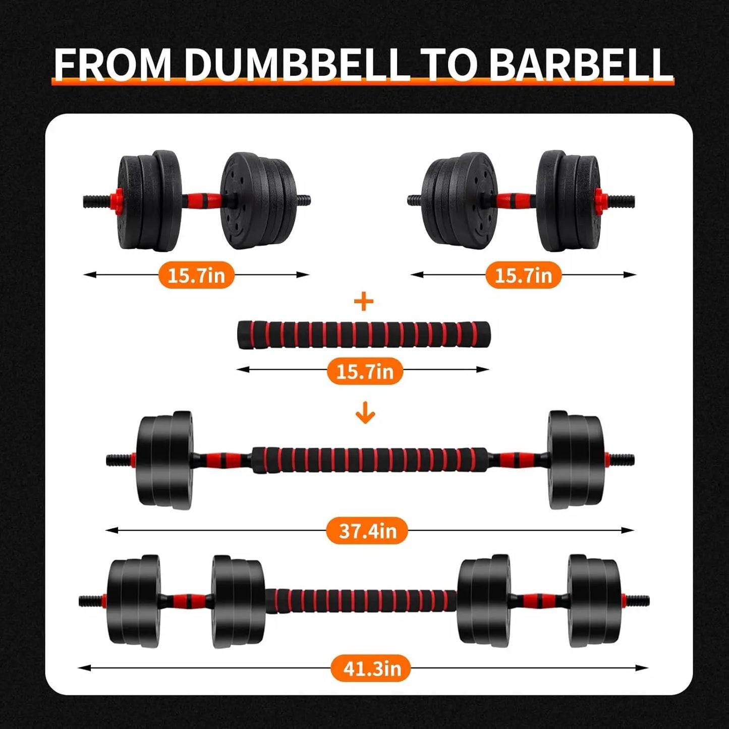 Adjustable Dumbbell & Barbell Set — 5-44lbs Anti-Slip Home Gym Strength Training Weights