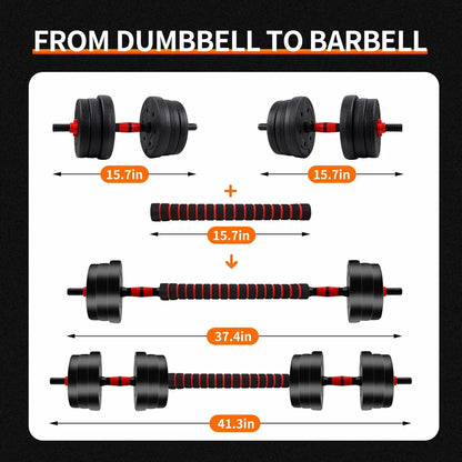Adjustable Dumbbell & Barbell Set — 5-44lbs Anti-Slip Home Gym Strength Training Weights
