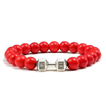 Volcanic Stone Dumbbell Bracelet — Matte Black Lava Bead Charm for Gym Lovers