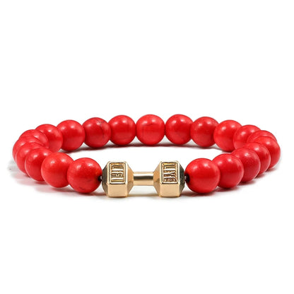 Volcanic Stone Dumbbell Bracelet — Matte Black Lava Bead Charm for Gym Lovers