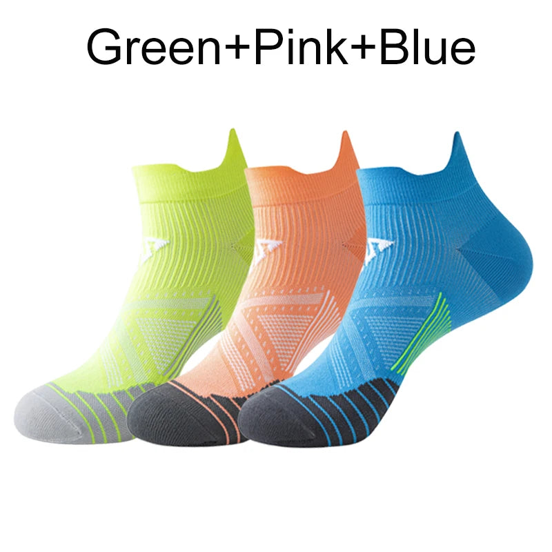 Marathon Sport Socks (3 Pairs) — Cushioned Mesh Ankle Socks for Running & Fitness