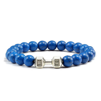 Volcanic Stone Dumbbell Bracelet — Matte Black Lava Bead Charm for Gym Lovers