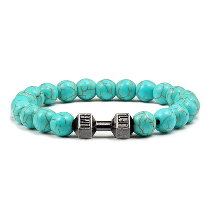 Volcanic Stone Dumbbell Bracelet — Matte Black Lava Bead Charm for Gym Lovers