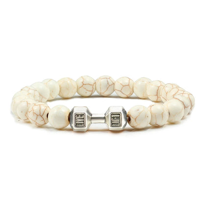 Volcanic Stone Dumbbell Bracelet — Matte Black Lava Bead Charm for Gym Lovers