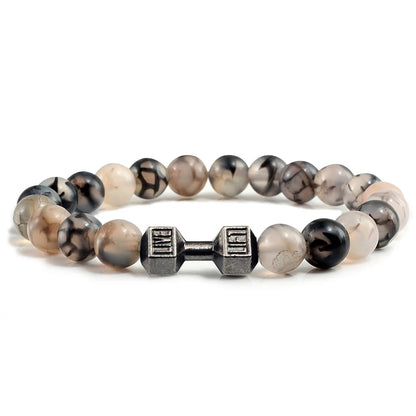 Volcanic Stone Dumbbell Bracelet — Matte Black Lava Bead Charm for Gym Lovers