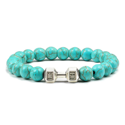 Volcanic Stone Dumbbell Bracelet — Matte Black Lava Bead Charm for Gym Lovers