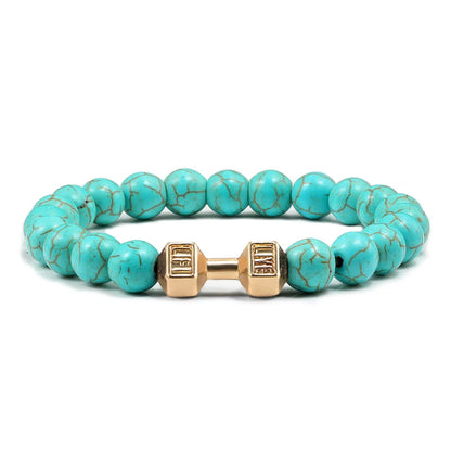 Volcanic Stone Dumbbell Bracelet — Matte Black Lava Bead Charm for Gym Lovers