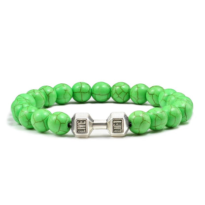 Volcanic Stone Dumbbell Bracelet — Matte Black Lava Bead Charm for Gym Lovers