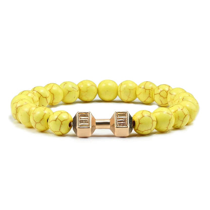 Volcanic Stone Dumbbell Bracelet — Matte Black Lava Bead Charm for Gym Lovers