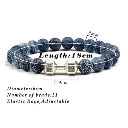 Volcanic Stone Dumbbell Bracelet — Matte Black Lava Bead Charm for Gym Lovers