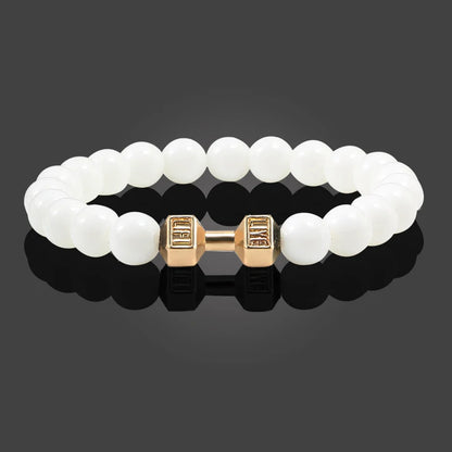 Volcanic Stone Dumbbell Bracelet — Matte Black Lava Bead Charm for Gym Lovers