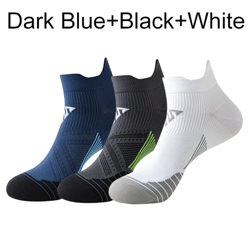 Marathon Sport Socks (3 Pairs) — Cushioned Mesh Ankle Socks for Running & Fitness