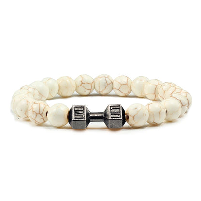 Volcanic Stone Dumbbell Bracelet — Matte Black Lava Bead Charm for Gym Lovers