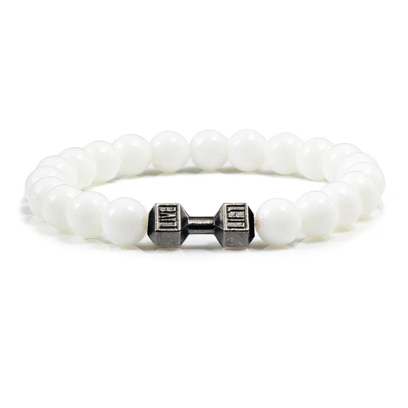 Volcanic Stone Dumbbell Bracelet — Matte Black Lava Bead Charm for Gym Lovers
