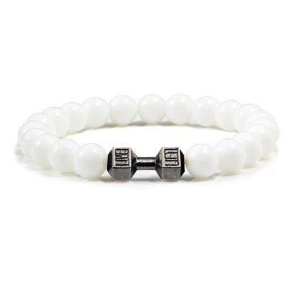 Volcanic Stone Dumbbell Bracelet — Matte Black Lava Bead Charm for Gym Lovers