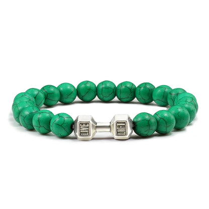 Volcanic Stone Dumbbell Bracelet — Matte Black Lava Bead Charm for Gym Lovers