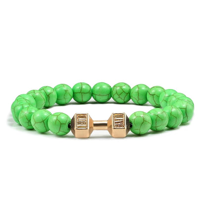 Volcanic Stone Dumbbell Bracelet — Matte Black Lava Bead Charm for Gym Lovers