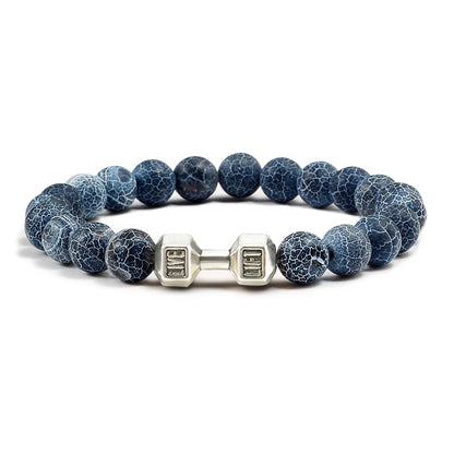 Volcanic Stone Dumbbell Bracelet — Matte Black Lava Bead Charm for Gym Lovers