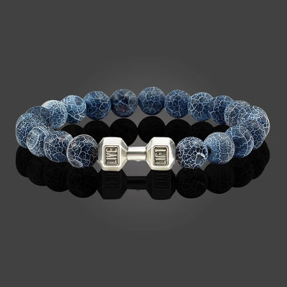 Volcanic Stone Dumbbell Bracelet — Matte Black Lava Bead Charm for Gym Lovers