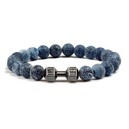 Volcanic Stone Dumbbell Bracelet — Matte Black Lava Bead Charm for Gym Lovers