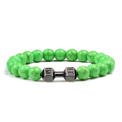 Volcanic Stone Dumbbell Bracelet — Matte Black Lava Bead Charm for Gym Lovers
