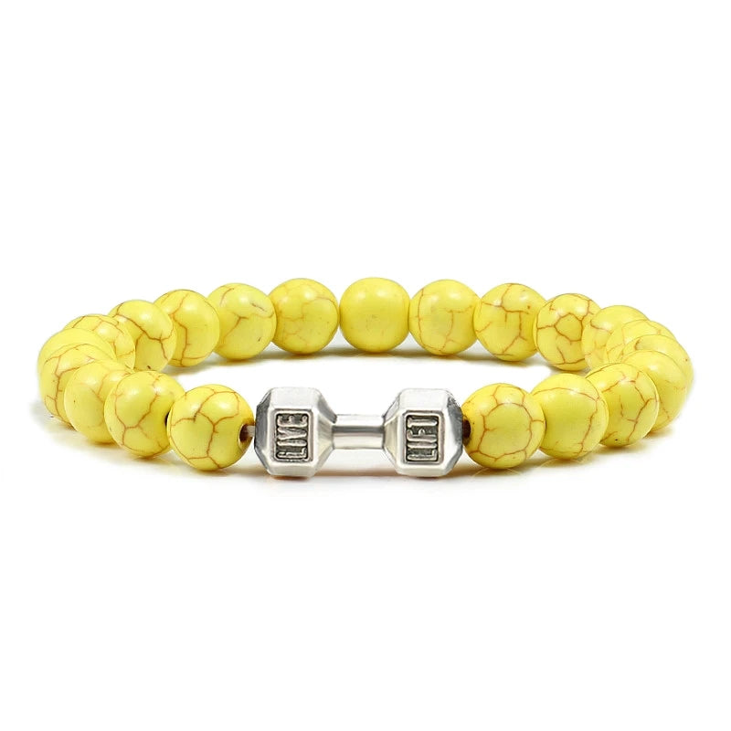 Volcanic Stone Dumbbell Bracelet — Matte Black Lava Bead Charm for Gym Lovers