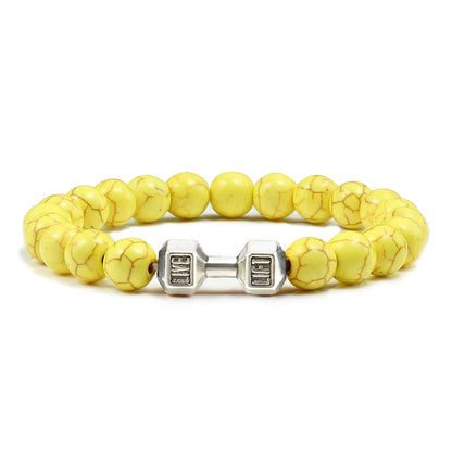 Volcanic Stone Dumbbell Bracelet — Matte Black Lava Bead Charm for Gym Lovers