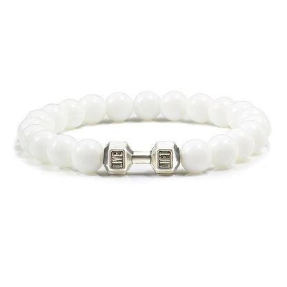 Volcanic Stone Dumbbell Bracelet — Matte Black Lava Bead Charm for Gym Lovers