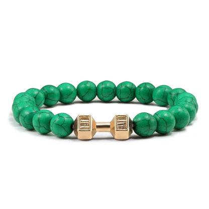 Volcanic Stone Dumbbell Bracelet — Matte Black Lava Bead Charm for Gym Lovers